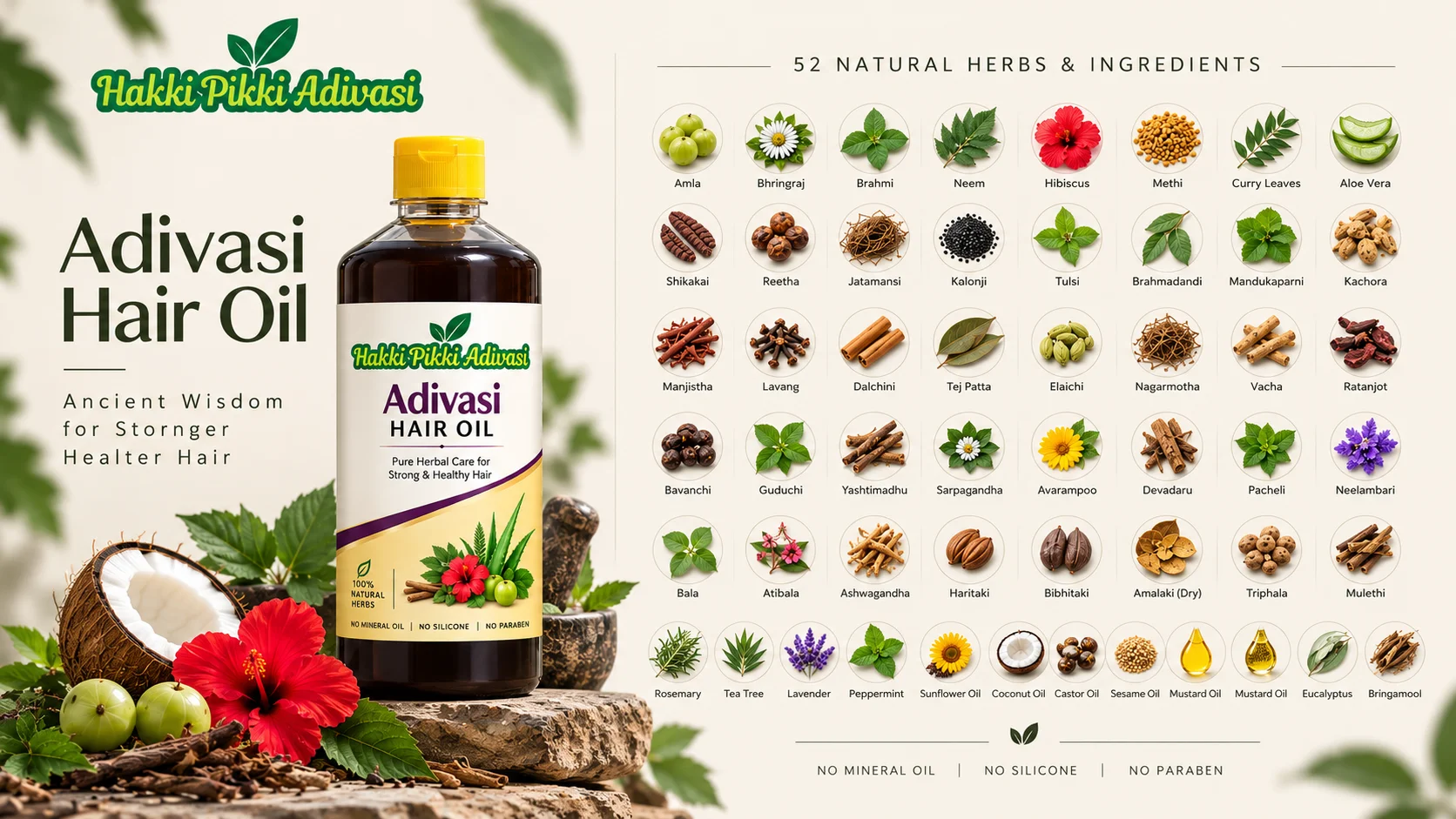 hakki pikki adivasi original hair oil ingredients list and herbs list