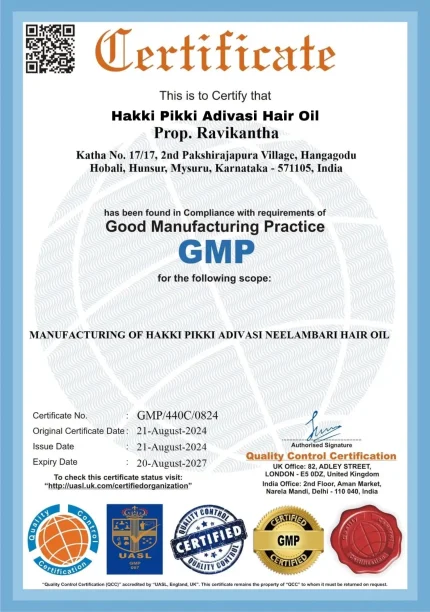 hakki pikki adivasi hair oil gmp certification