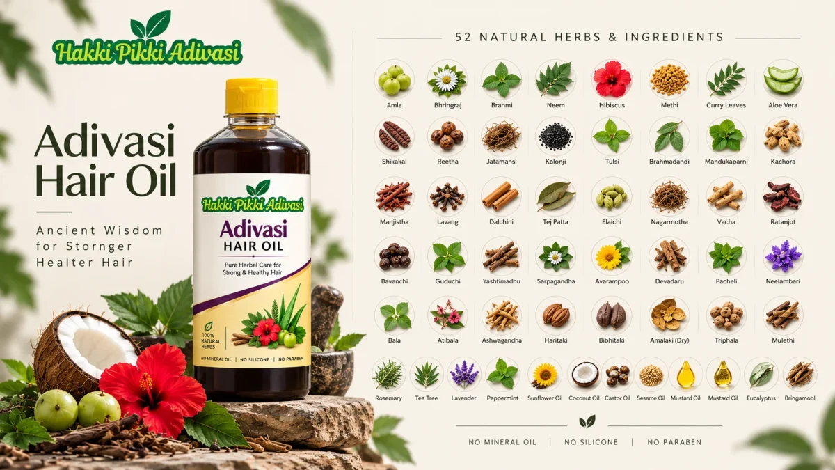 hakki pikki adivasi original hair oil ingredients list and herbs list